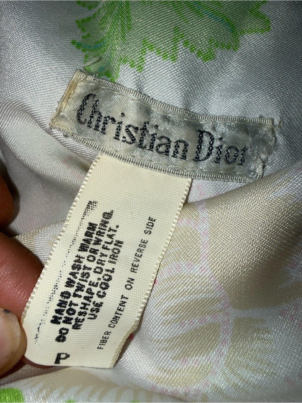 Vintage 1980s Cristian Dior Robe — Cream with Pink & Green - Picture 7 of 8